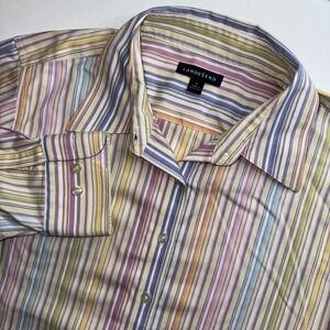LAND'S END Women's 12 Cotton Long Sleeve Blouse Striped Pastels